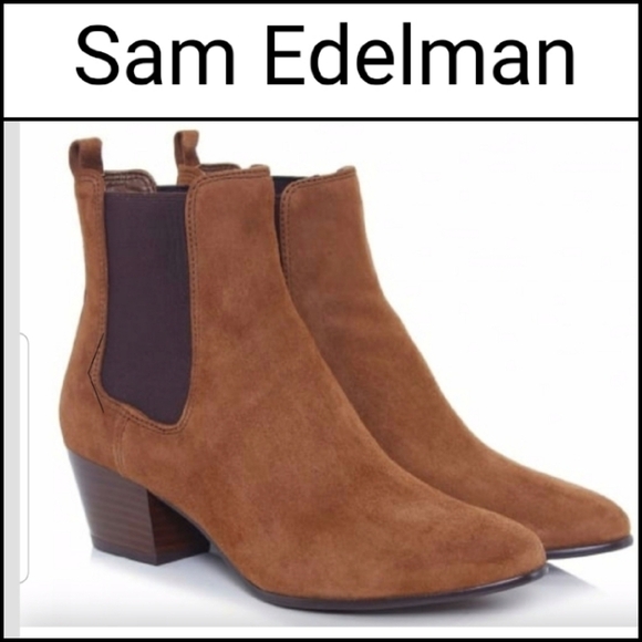 NEW! SAM EDELMAN Suede Cognac Ankle Boots 10. - Picture 1 of 6
